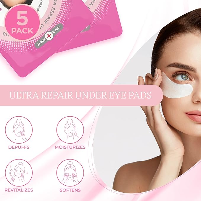 Hyaluronic Acid & Vitamin E Under Eye Patches - Diminishes Dark Circles, Wrinkles & Crow's Feet, De-puffing Under Eye Pads - Cruelty Free Korean Skin Care For All Skin Types - 5 Pairs