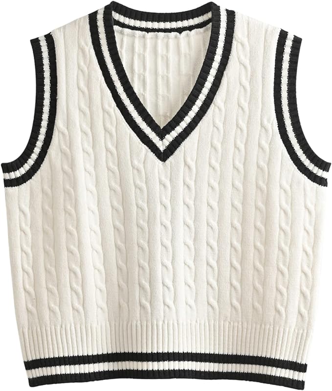 Women's Sweater Vest,Y2K Sleeveless Pattern Preppy Style Knitted Crop Tank Top for Girl