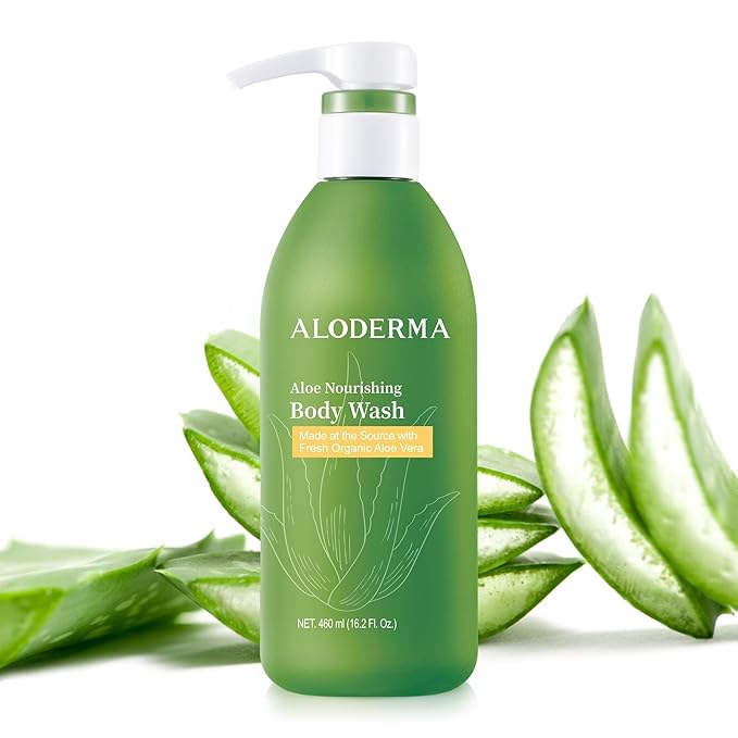 Aloderma Aloe Nourishing Body Wash 16oz - Fresh, Organic Aloe Vera Based (No Water Added) For All Skin Types + Moisturizing Shea Butter & Allantoin for Naturally Soft, Hydrated, & Nourished Skin