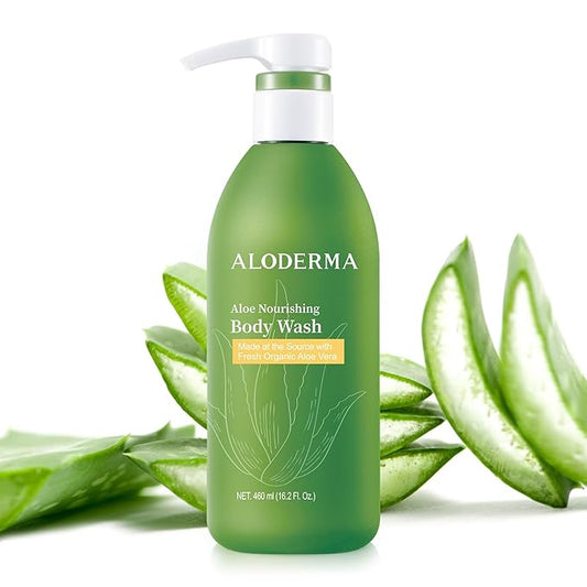 Aloderma Aloe Nourishing Body Wash 16oz - Fresh, Organic Aloe Vera Based (No Water Added) For All Skin Types + Moisturizing Shea Butter & Allantoin for Naturally Soft, Hydrated, & Nourished Skin