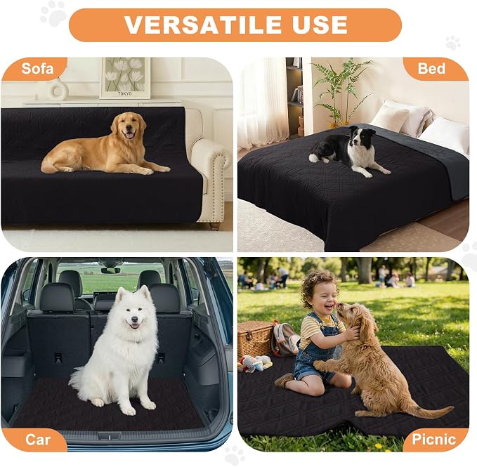 100% Waterproof Washable Dog Blanket， Black+Blackish Gray 30"x30" | ,7-Layer Reversible Couch Covers for Dogs Met for Sofa Furniture Car Camping