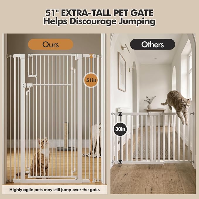 51" Extra Tall Pet Gate for Cats & Dogs, 31.9–42.5" Wide, White | Indoor Pet Gate,Fits widths of 31.9-42.5“,51" Extra Tall, Pressure or Hardware Mount
