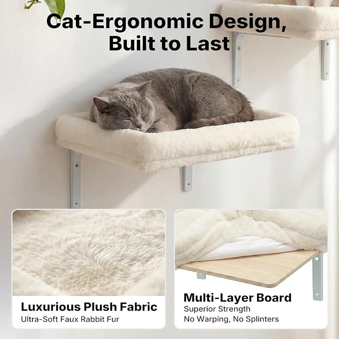 Veehoo Cat Wall Shelves for Large Cats, 2-Pack Cat Shelf for Climbing | 20.5"×15.7" Large Cat Wall Furniture with Soft Cushion Perch Bed, 40 lbs Support, Fits 16 Inch Drywall