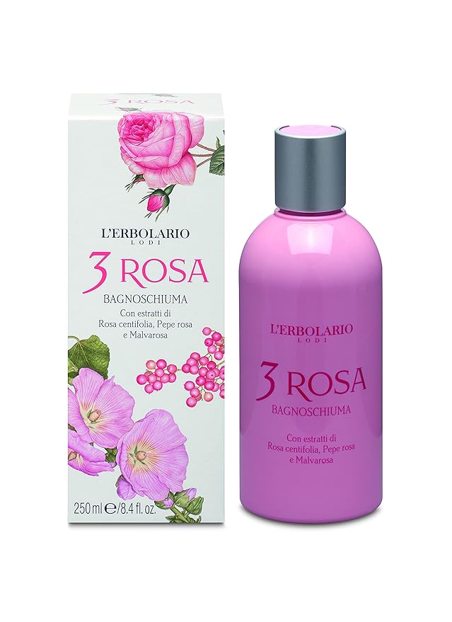 L'Erbolario 3 Rosa Shower Gel - Bath Foam With Seductive And Elegant Power - Preserves The Natural Moisture Of Skin Tissue - Perfectly In Tune With Feminine Allure - Ideal For Sensitive Skin - 8.4 Oz
