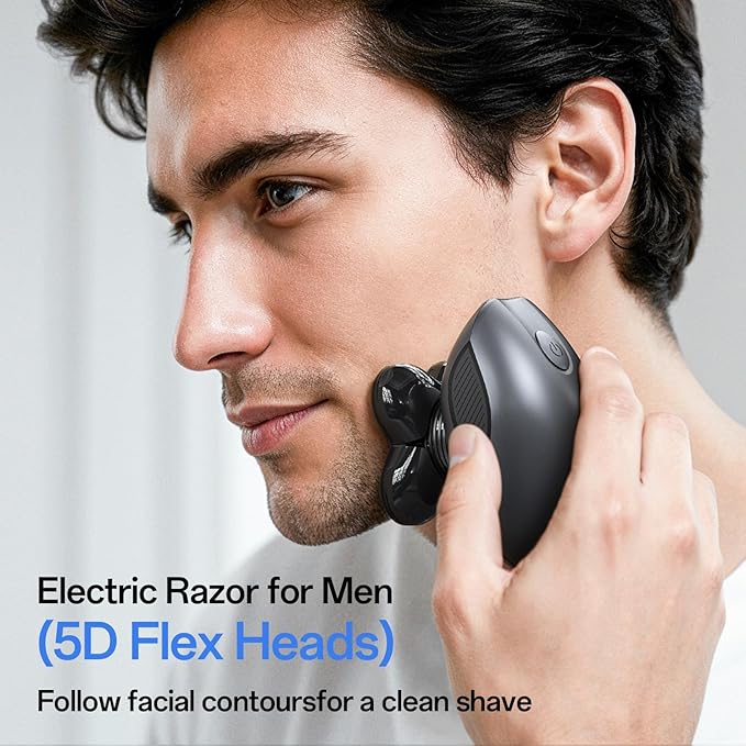 Electric Razor for Men, 5-in-1 Multi-Function Electric Shavers for Men, IPX7 Waterproof Bald Head Shaver with LED Display, Rechargeable Beard Trimmer Body Hair Trimmer, Ideal Gifts for Husband (Black)