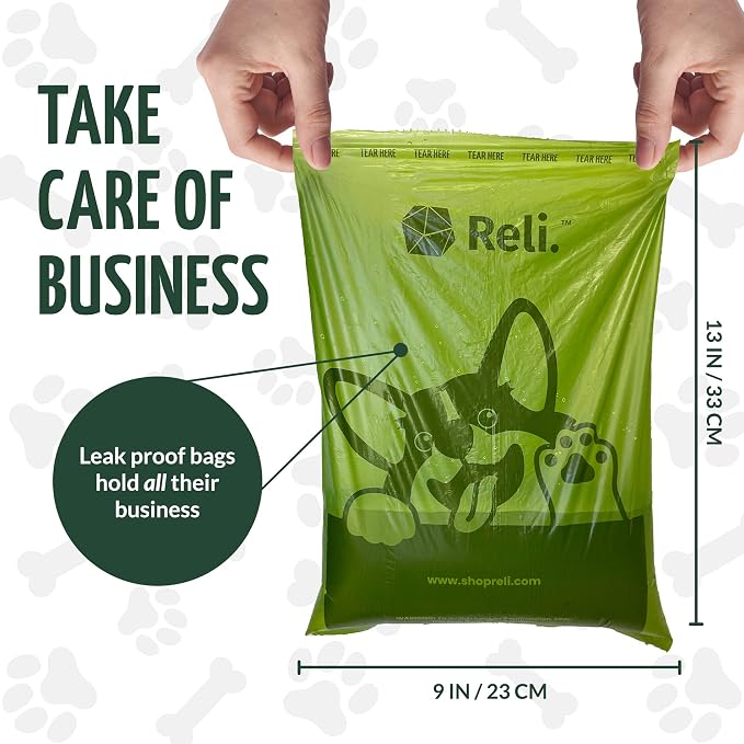 Reli. Poop Bags Rolls | Dog Poop Bags for Dogs (360 Count) | Biodegradable | Leak-Proof | 9x13" | Green Dispenser | Oxobiodegradable | Unscented