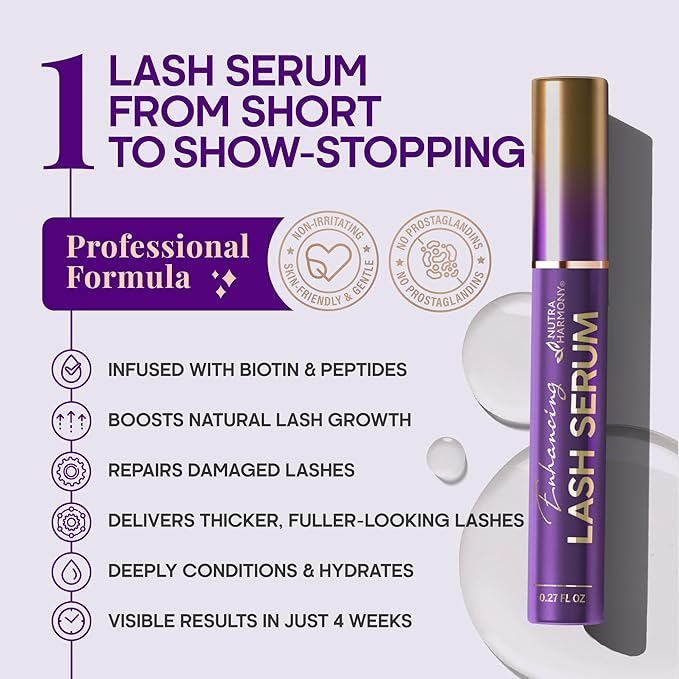 Lash Serum for Eyelash Growth – Pro Treatment with Keratin, Biotin & Peptides – Hyaluronic Acid, Creatine & Castor Oil – No Prostaglandins, Vegan, Non‑Irritating Formula for Longer, Fuller Lashes, 8ml