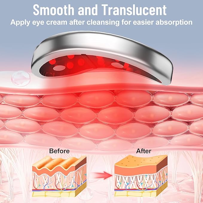Under Eye Light Therapy Device with Gel,Portable Massager Patches,Beauty Device with Eye Massage for Relieve EyeBags,Fatigue,Wrinkle,Dark Circles.Red Light Therapy - Sliver