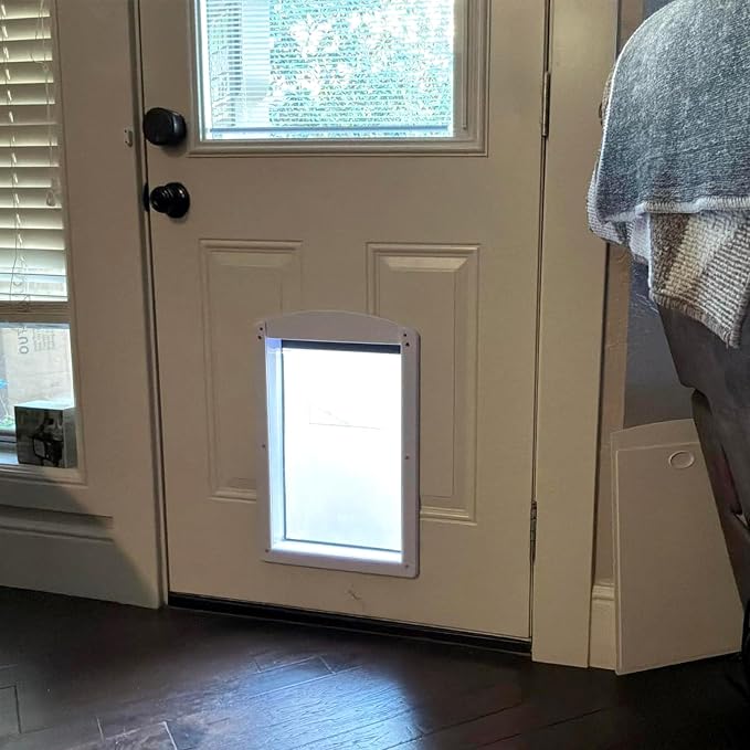 Medium Dog & Cat Door, Magnetic Flap Lock‑Panel White, Pets Up to 30 lbs