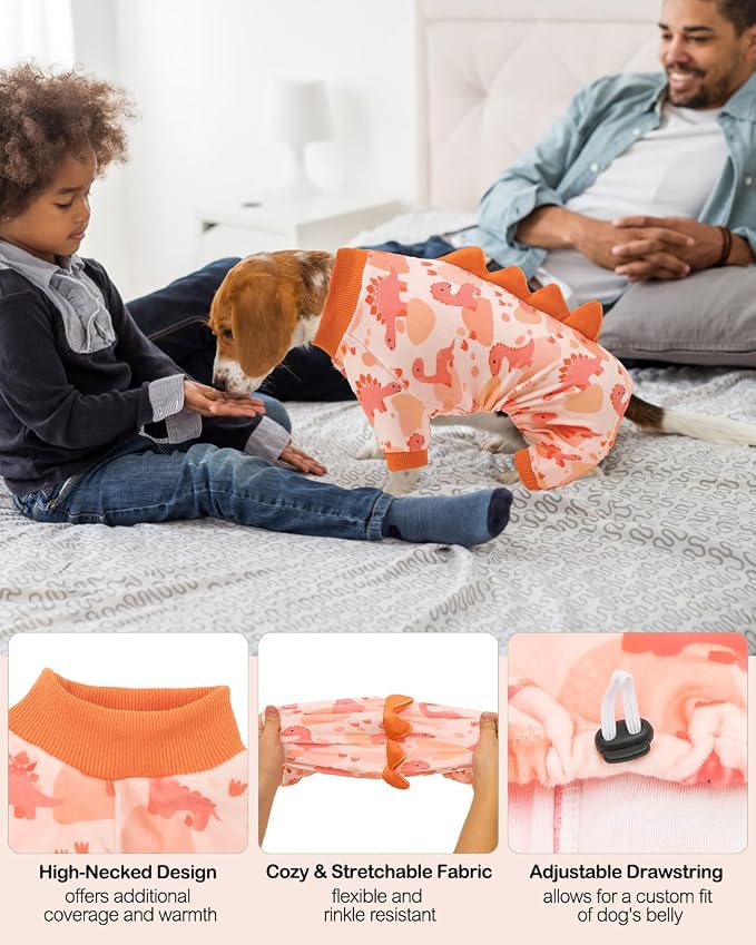 CuteBone Dinosaur Costume Dog Pajamas, Stretchy Spandex Crystal Velvet Sleepwear Coat for Small Dogs, Soft & Warm Pet Outfit Clothes for Cold Weather, Cozy Pullover Design COSP18L