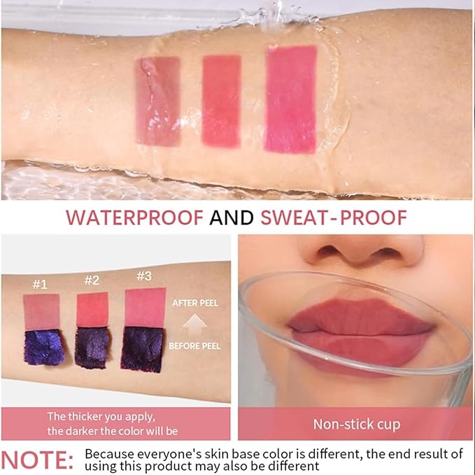 3PCS Peel Off Lip Stain Tattoo Set, Matte Peel Off Removable Lip Liner Set, Highly Pigmented Waterproof Long Lasting Liquid Lipstick Lip Stain Liner