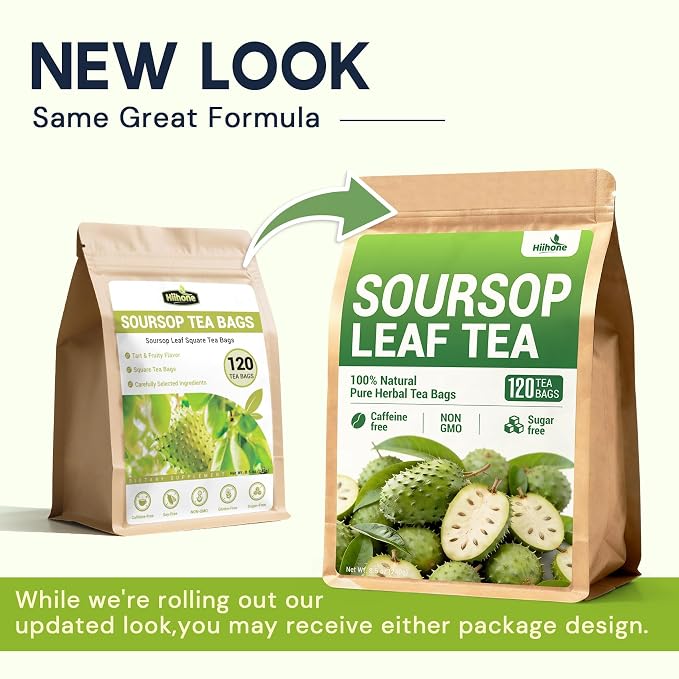 Hiihone Premium Soursop Leaf Tea Bags, 120 Teabags | Pure & Natural Sour Sop Leaves, Graviola Leaves Tea, Hoja Guanabana Tea, Digestion Support,No Sugar, No Caffeine