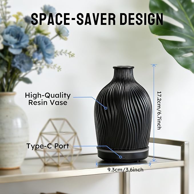 Essential Oil Diffuser 150ml,Resin Diffuser Ultrasonic Aromatherapy Humidifier with 1/2/4H Timer, 7 Color Lights, Auto Shut-Off, Whisper-Quiet for Home Bedroom Office