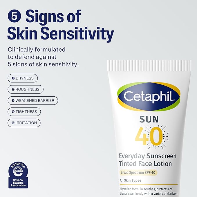 CETAPHIL Everyday Sunscreen Tinted Lotion for Face,1.7 fl oz,100% UVA/UVB Mineral Sunscreen: Titanium Dioxide & Zinc Oxide,SPF 40,For Sensitive Skin,(Pack of 2)