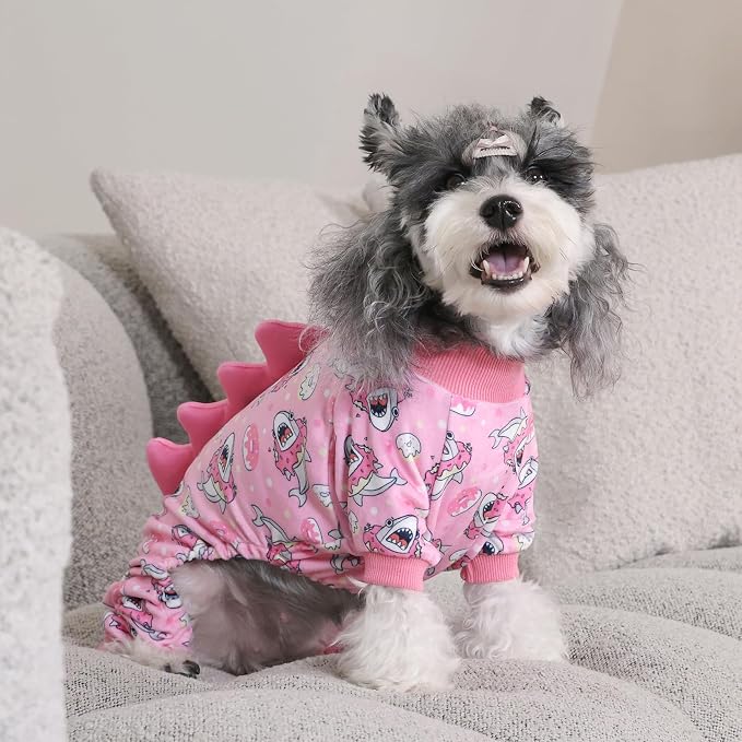 CuteBone Dinosaur Costume Dog Pajamas, Stretchy Spandex Crystal Velvet Sleepwear Coat for Small Dogs, Soft & Warm Pet Outfit Clothes for Cold Weather, Cozy Pullover Design COSP09S