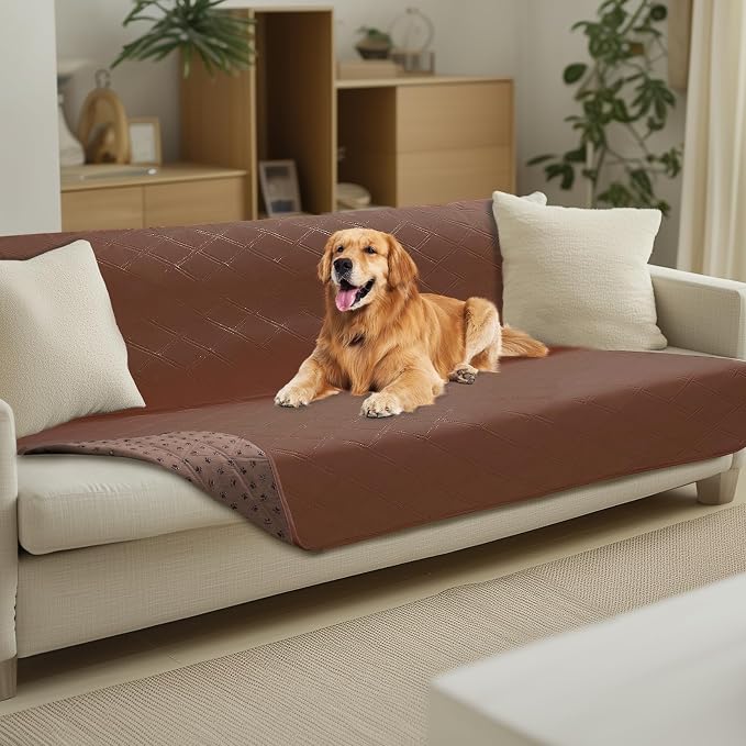 Luciphia Waterproof Couch Cover for Dogs, Non-Slip Pet Sofa Protector | Non-slip waterproof couch cover scratch-resistant machine washable protects sofa bed from spills fur, Coffee Brown, 52" x 82"