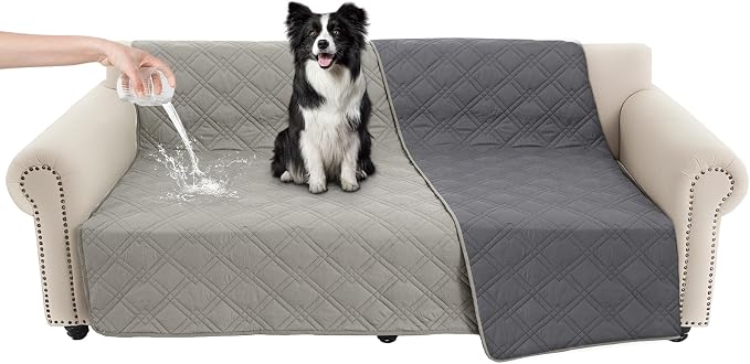 100% Waterproof Washable Dog Blanket，Light Gray+Gray， 68"x82" | ,7-Layer Reversible Couch Covers for Dogs Met for Sofa Furniture Car Camping