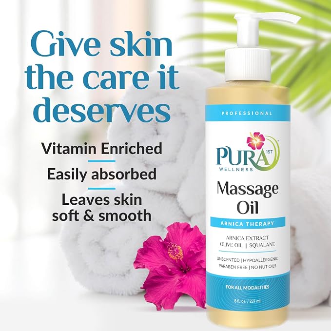 Arnica Therapy 8 Fl oz Massage Oil, Arnica Extract, Professional, Massage Therapy, Deep Tissue, Unscented, Hypoallergenic, Natural Ingredients, Skin Hydrating, Moisturizing, Muscle Relief