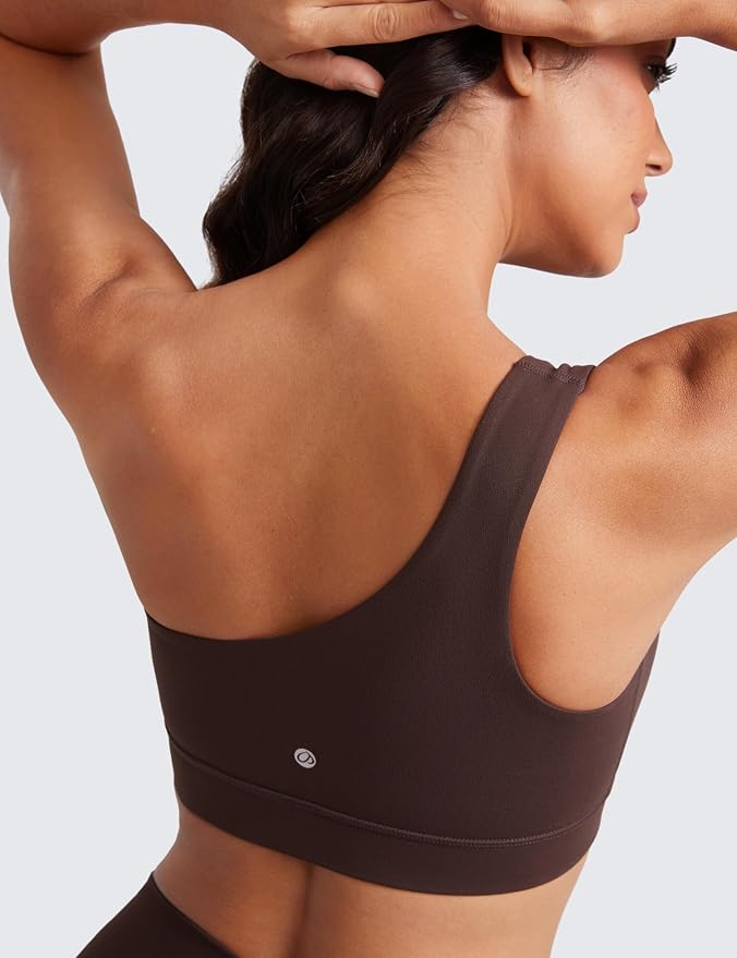 CRZ YOGA Butterluxe One Shoulder Sports Bras for Women - Sleeveless One Strap Low Impact Asymmetrical Workout Yoga Tops