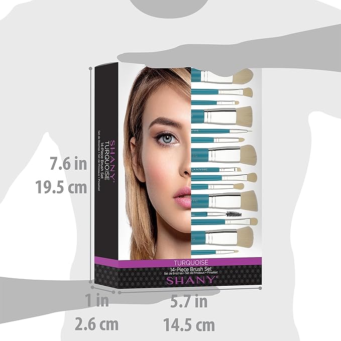 SHANY14 Piece Makeup Brush Set – Elite Cosmetics Brush Collection - Complete Kabuki, Eyes, Face, powder, foundation Makeup Brush Set - Turquoise