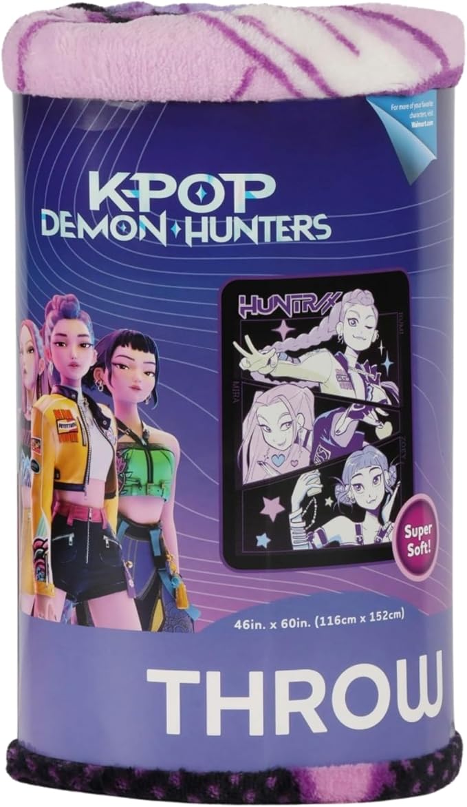 HUNTRX Kpop Demon Hunters Super Soft Fleece Throw Blanket, Purple and Black, 46x60 Inch