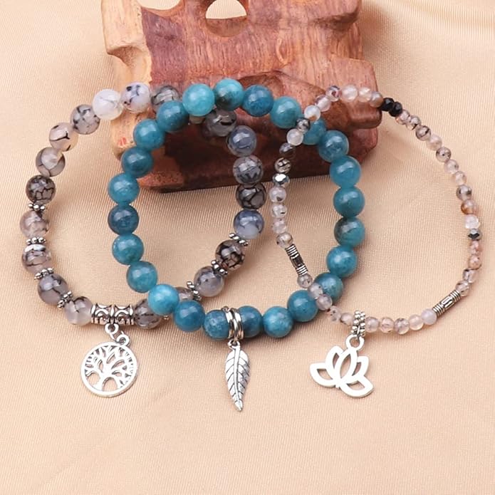 UEUC Tree of Life Yoga Healing Stone Bracelets,Multilayer Lotus Chakra Stone Reiki Bracelet Sets,Anxiety Crystal Natural Stone,for Women Stress Relief