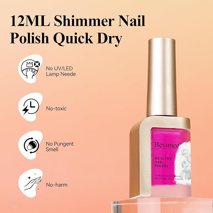 Valentine's Day Nail Polish Quick Dry, Hot Pink Nail Lacquer Nail Art Polish Non-Gel Air Fast Drying, Shimmer Pink Nail Pigment High Coverage Fingernail Concealer Polish for Gift