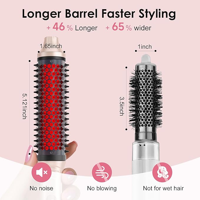 Infrared Thermal Brush 1.65”, 2-in-1 Curling & Straightening Round Brush with 100M Negative Ions, 6 Heat Settings, Dual Voltage Styler, Lightweight & Quiet, Auto Shut-Off, Elegant Gift Box for Women