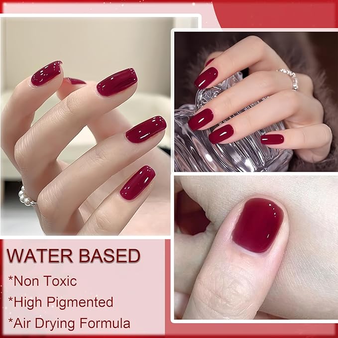 NovaCharm Jelly Red Nail Color, Water Based Quick Dry Polish for Women & Girls, Non Toxic Glossy Cherry Nail Color, Highly Pigmented Wine Red Shade for Beginners, 9 ML