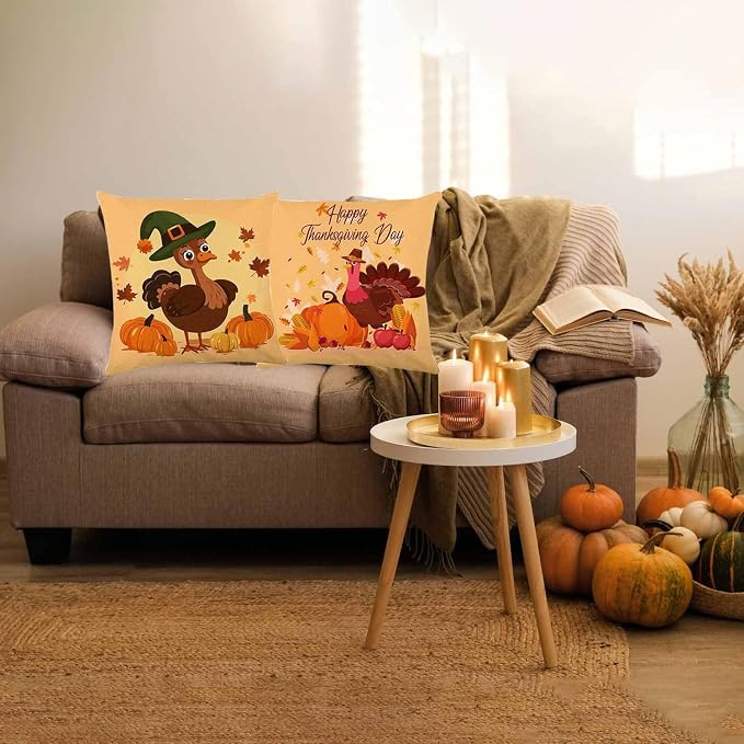 ONFAON Fall Decorations for Home, Fall Pillow Covers 18x18 Set of 4, Thanksgiving Decorations Autumn Cushion Case for Couch(Fall09)
