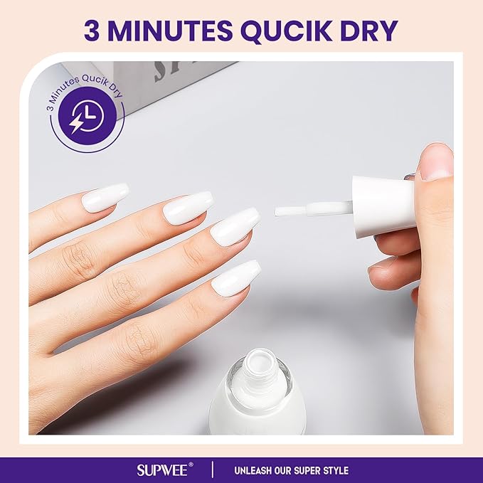 Milky White Quick Dry Nail Polish, 16ml Ari Fast Dry Regular Nail Polish Lacquer High Glossy Fall Finger Nail Manicure DIY Nail Art Salon Gift for Women Girl