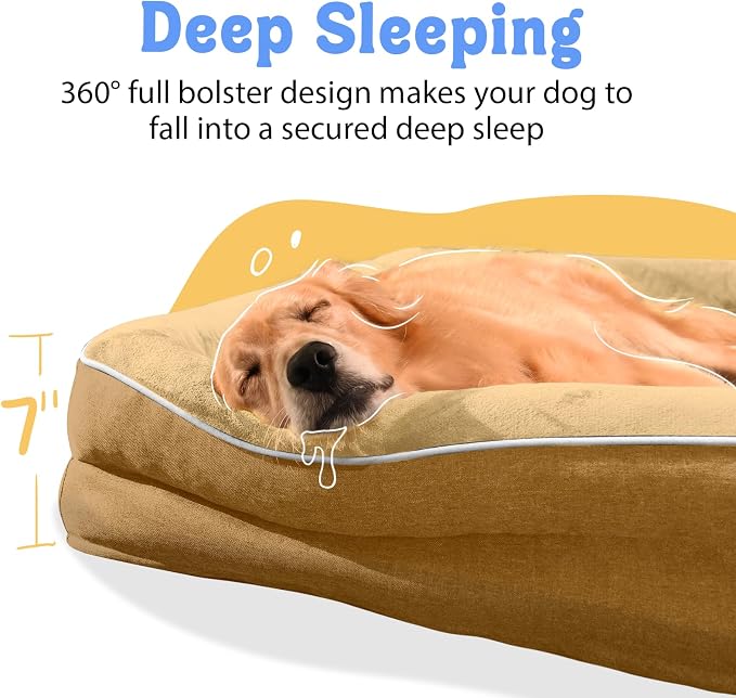 Orthopedic Waterproof Dog Bed for Medium and Large Dogs | Egg Crate Foam, 4-Sided Bolster Support, Waterproof Liner, Non-Slip Bottom, Removable Bolster Cover, 36 x 27 Inch