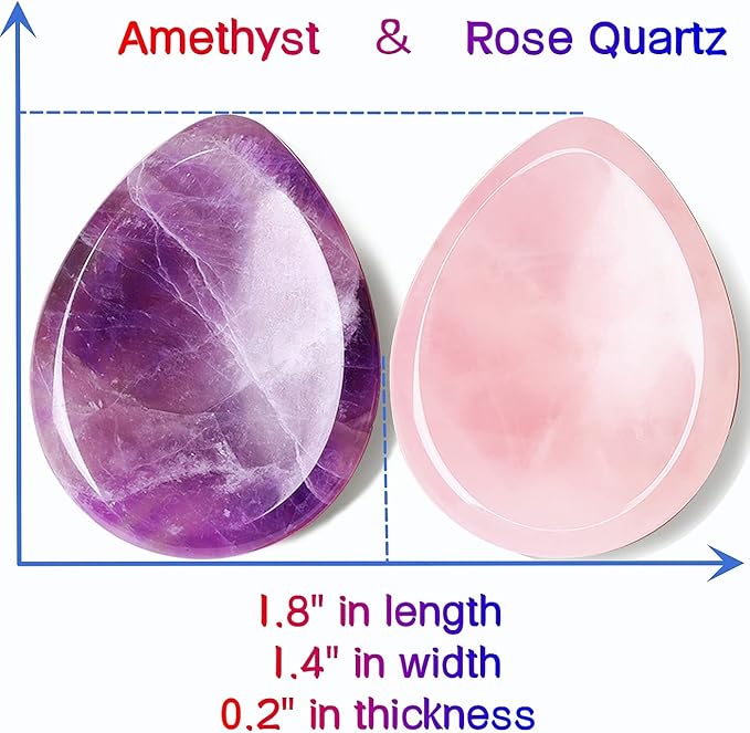 QINJIEJIE 2PCS Thumb Worry Stone for Anxiety Rose Quartz Amethyst Healing Crystals Sets Hand Carved Pocket Gemstones Meditation Crystal Reiki Palm Stone for Anxiety Relief Items