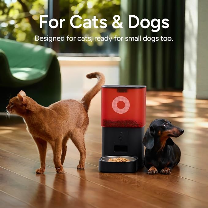 Automatic Cat Feeder with Camera: 6L Automatic Dog Feeder with 2-Way Audio Night Vision Dual Power Supply App Control 2.4G WiFi, Timed Auto Cat Food Dispenser with Stainless Steel Bowl (White)