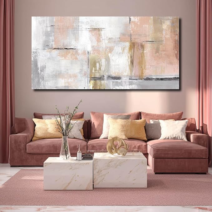 SOUGUAN Large Abstract Canvas Wall Art Modern Wall Decor Pink Art Posters 29"x58" Home Decorations for Living Room Artwork for Office