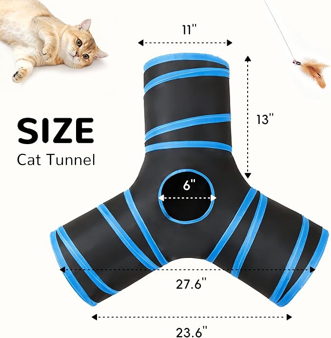 Tempcore Cat Tunnel, 3-Way Collapsible Toy for Indoor Cats, Royal Blue