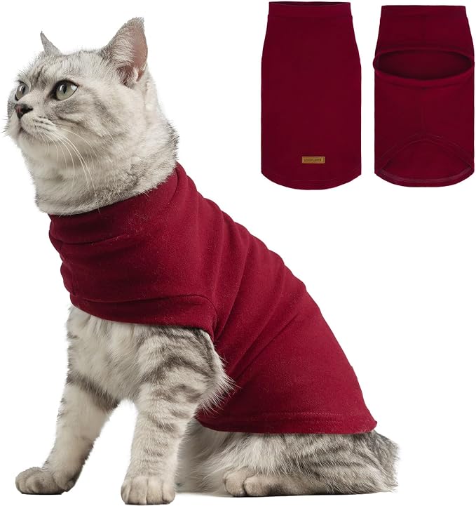 Cat Sweater Warm Fleece Pet Clothes for Cats Only | Soft Cat Vest Puppy Hoodie Coat, Fall Cold Winter Sweatshirt Pullover Clothing also for Small Dogs, Wine Red M