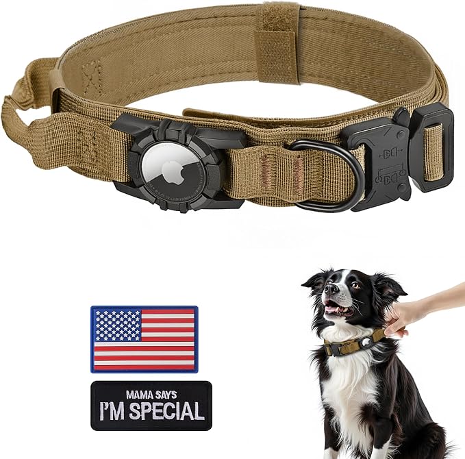 Tactical AirTag Dog Collar - Heavy Duty, Adjustable GPS Collar