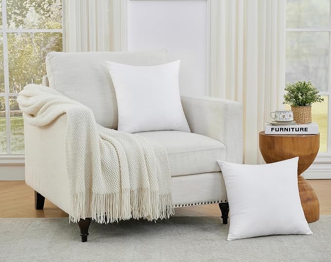 Longhui bedding White Throw Pillow Inserts 20x20 Set of 2, 100% Cotton Cover with Polyester Fill, 2-in-1 Use as Stuffers or Standalone Decor for Couch, Bed, Living Room, Outdoor
