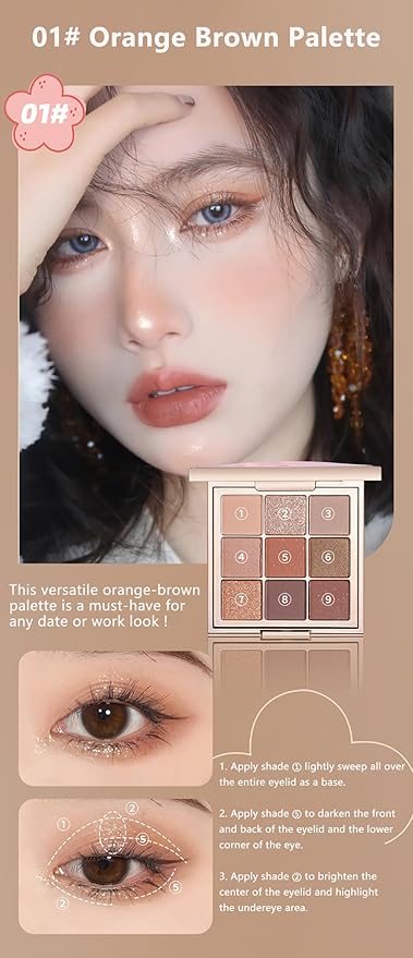 9 Colors Eyeshadow Palette, Matte & Shimmer & Glitter Eye Shadow, Highly Pigmented Silky Smooth Powder Waterproof Long Lasting Makeup Palettes. (Color 1)