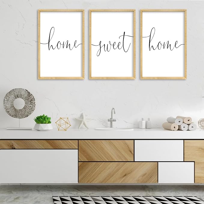 RLWangChao Home Sweet Home Sign Set of 3 Wall Art Decor 16"X11" Wood | Vintage, Bedroom Above Bed, Minimalist Modern Living Room, Wooden Framed, Warm And Cozy Family Wall Hanging