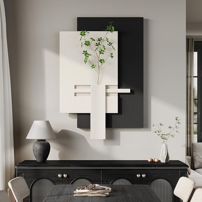 Cuspin Large Black and White Wall Art for Living Room, 3D Textured Modern Minimalist Artwork for Walls, Abstract Geometric Paintings for Bedroom Dining Room Hallway Office Wall Decor