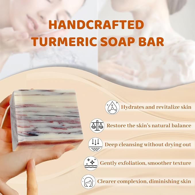 MR.A 3 Pack Organic Turmeric Soap Bar for Face & Body Cleanser, Smooth Skin and Moisturizing, All Natural Tumeric Soap, Handmade Ginger