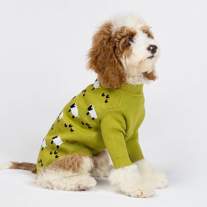 Fitwarm Funny Sheep Dog Sweater, Thermal Dog Winter Clothes for Small Dogs Boy Girl, Dog Holiday Clothes, Doggy Pullover Jumper, Pet Outfit, Black, Green, White, XXL