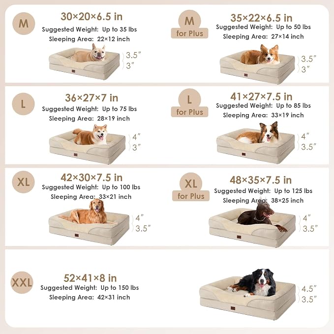 EHEYCIGA Orthopedic XL Dog Bed for Large Dog, Memory Foam Dog Couch, Beige | 42x30 Inch Extra Large Sized Dog Sofa with Sides, Waterproof Liner & Washable Removable Cover, Bolster Pet Couch