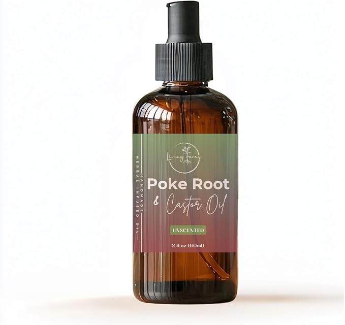 Organic Poke Root Castor Oil | Mess Free Glass Pump | Lymphatic Support | Cysts, Boils, Fibroids, Swollen Lymph Nodes, Breast & Joint | Small Batch USA Made (2oz, Unscented)
