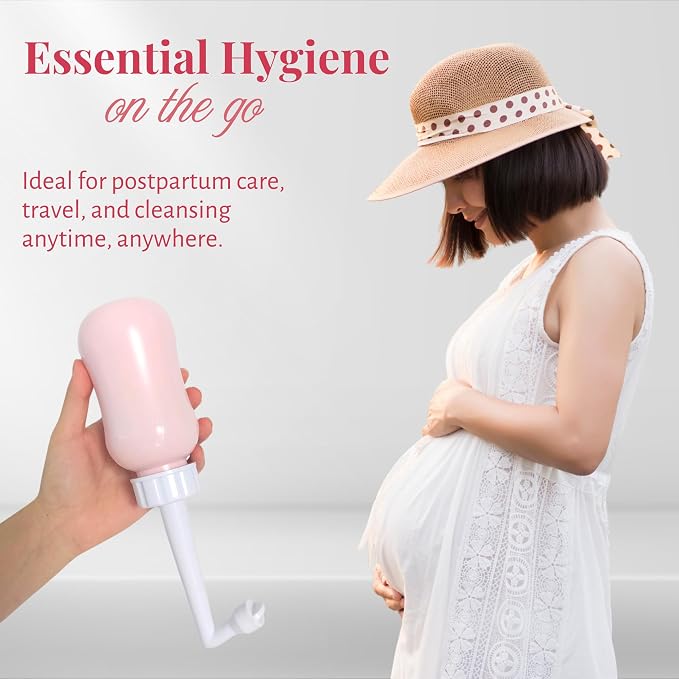 Adorable Pink Peri - Peri Bottle After Birth Care for Postpartum Essentials Feminine Pink Portable Bidet Water Squeeze Spray Bottle for Pain Relief tears Hemorrhoids with Bottle Cap 360 ml (12 oz)