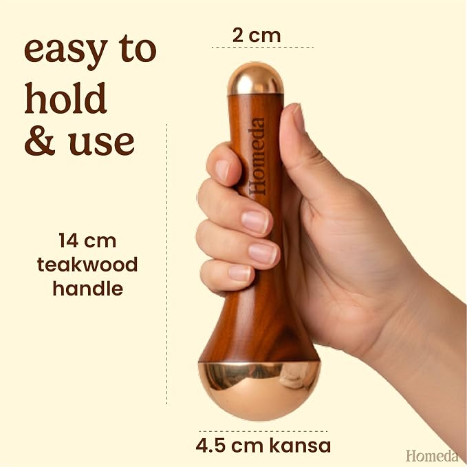 Kansa Wand Ayurveda Foot Massager - Indian Skincare Tool - SWA Kansa Wand for Feet & Face Relazation and Detox - Ayurveda Gifts (Double Bowl)