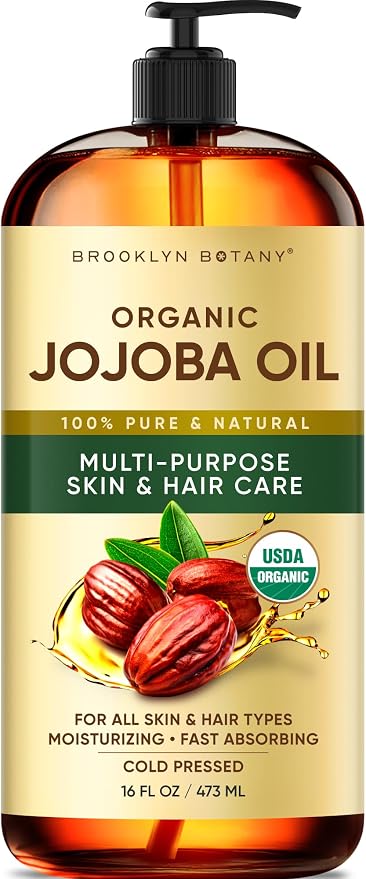 Brooklyn Botany Cold-Pressed Organic Jojoba Oil | 16 Fl Oz | Hair | Face | Body | 100% Pure and Natural | Carrier Oil | Aromatherapy | Massage | Ayurvedic Hair Care | Hexane-Free