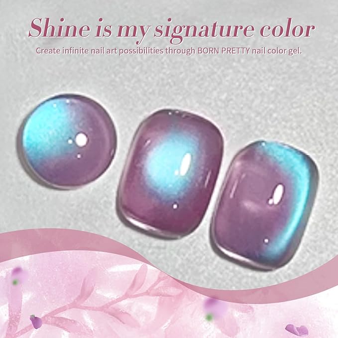 BORN PRETTY Cat Magnetic Eye Gel Nail Polish,Hyacinth Purple Jelly Glass Magnetic Gel Polish,Glitter Soak Off Nail Art Salon Manicure Home Gift 15ml